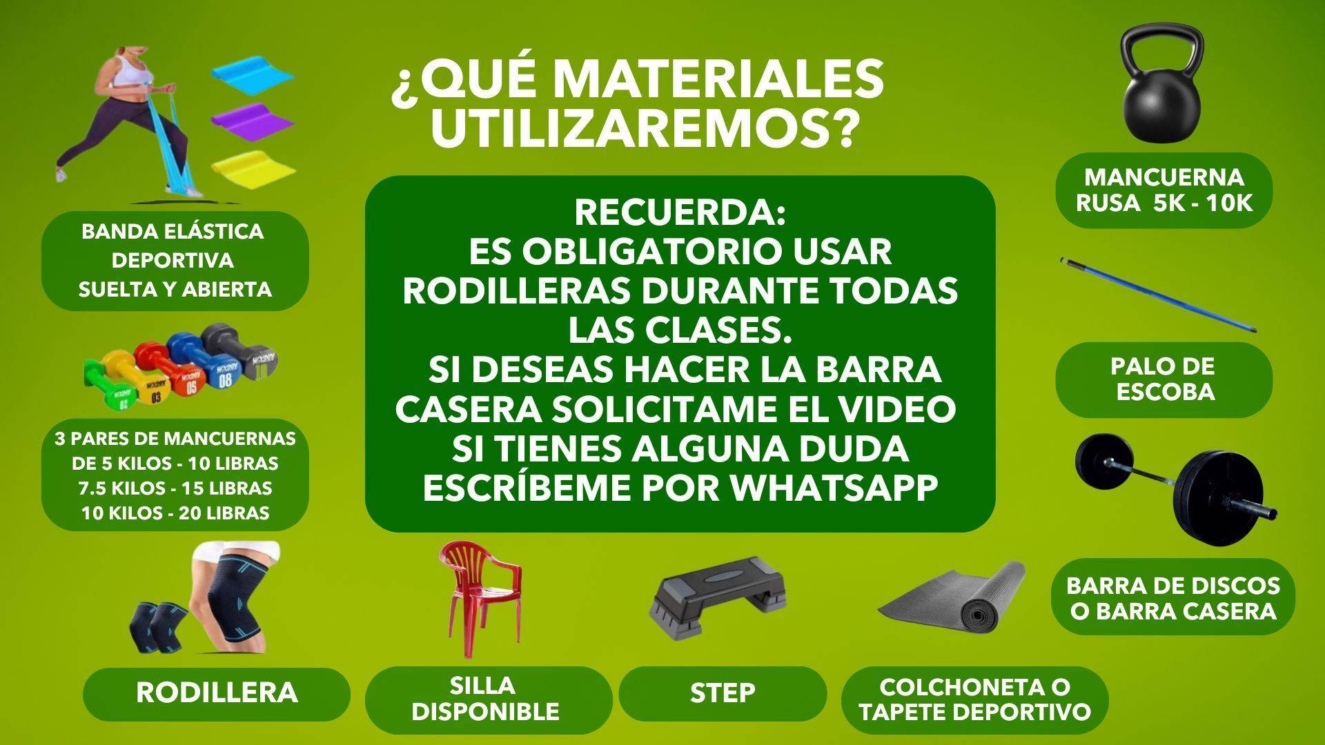 Materiales necesarios para realizar los entrenamientos