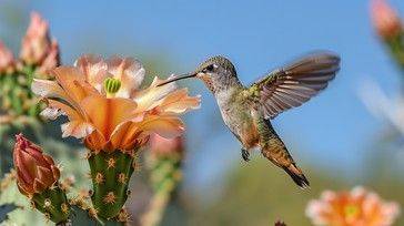 Image of a brown hummingbird eating plants in the morning for Divine Alignment