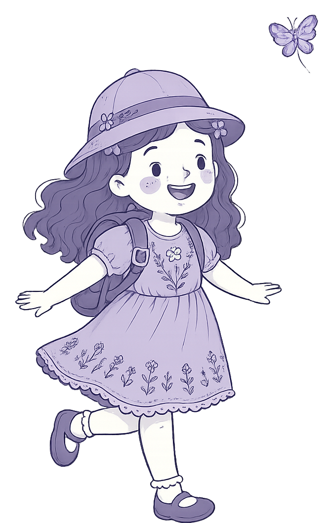 Niña explorando feliz con una mariposa