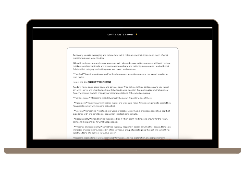 Messaging Audit Prompt for Health and Wellness Practitioners on a Computer Screen