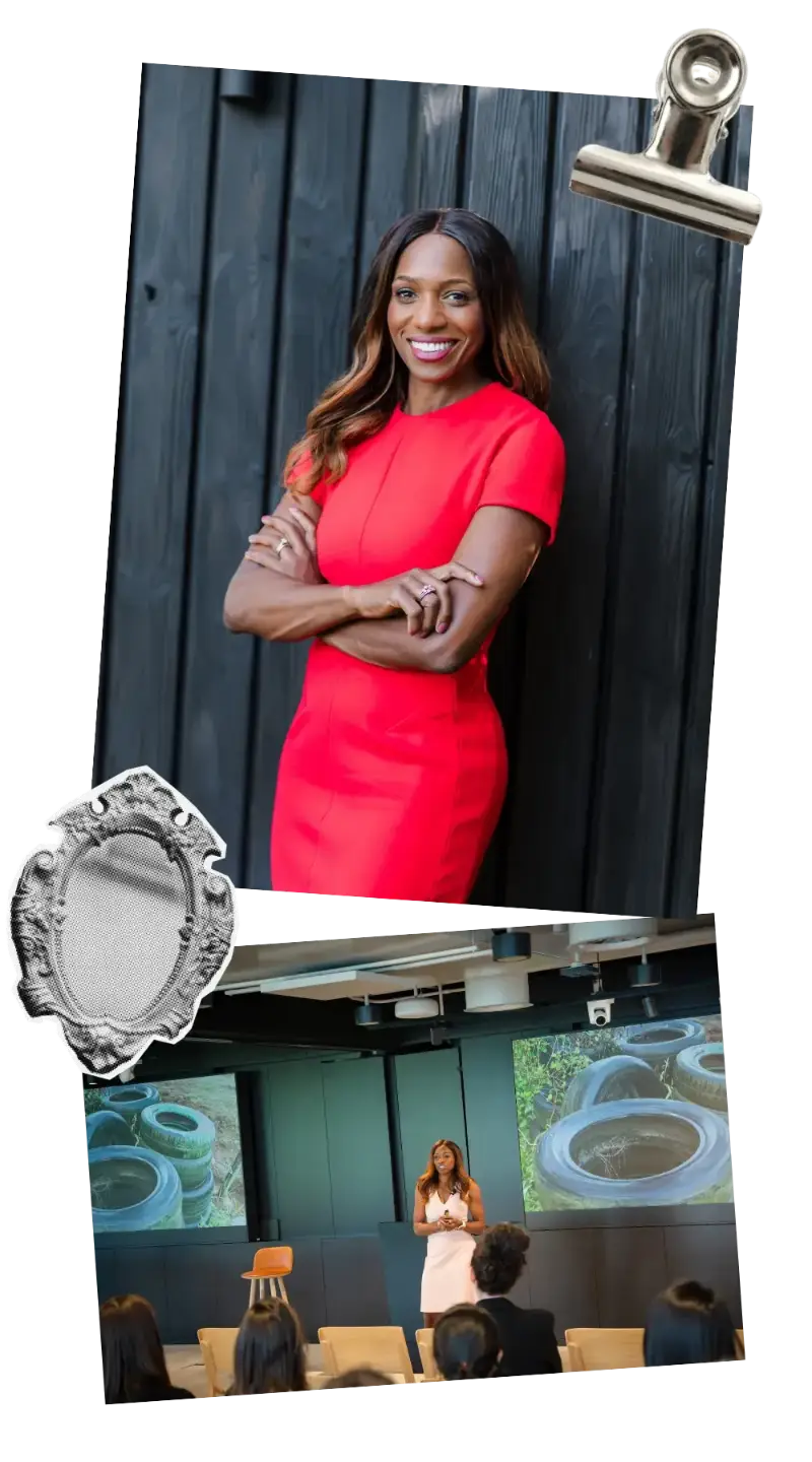 Caroline Flanagan, The Black Lawyers' Coach, standing confidently in a red dress
