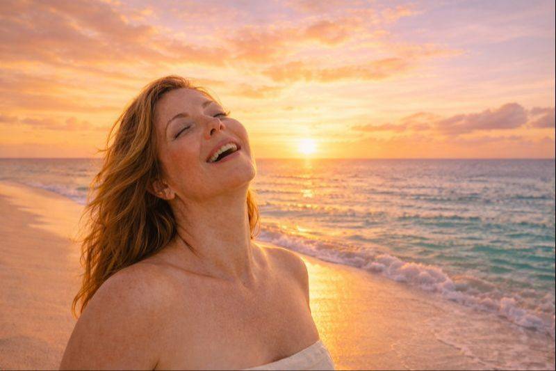 Woman in the sunset meditating during In the Midst of It All Playshop with Janet Farnsworth