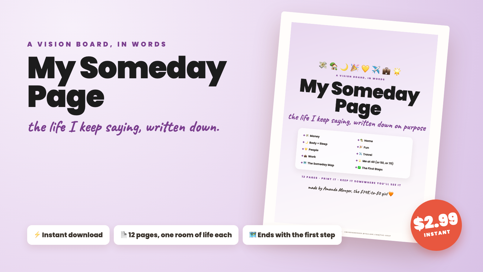 My Someday Page vision board workbook printable