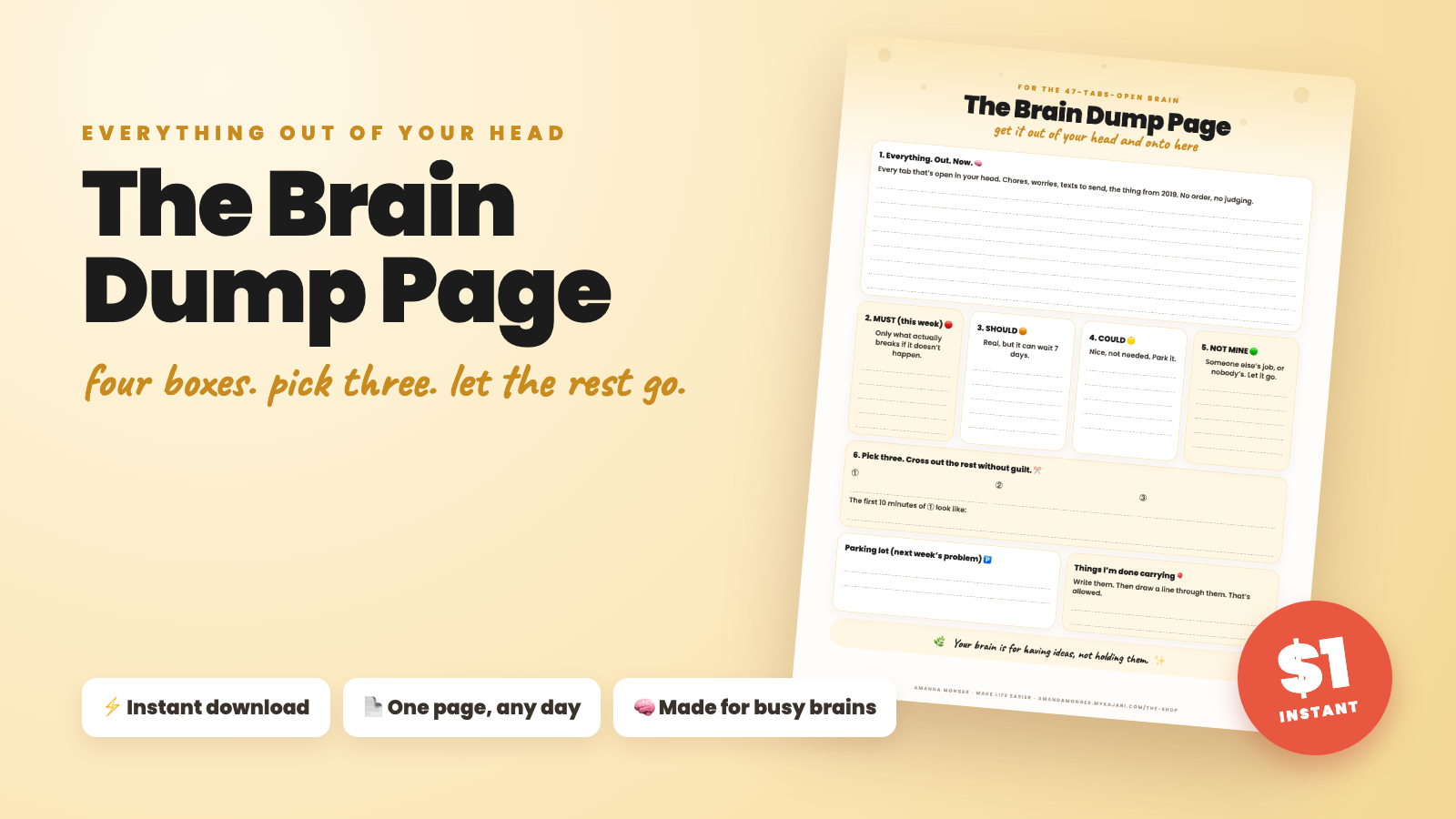 The Brain Dump Page printable