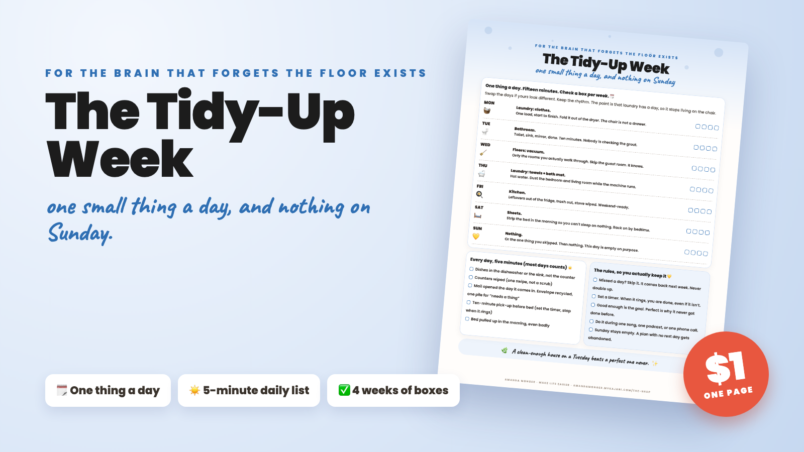 The Tidy-Up Week printable weekly chore page