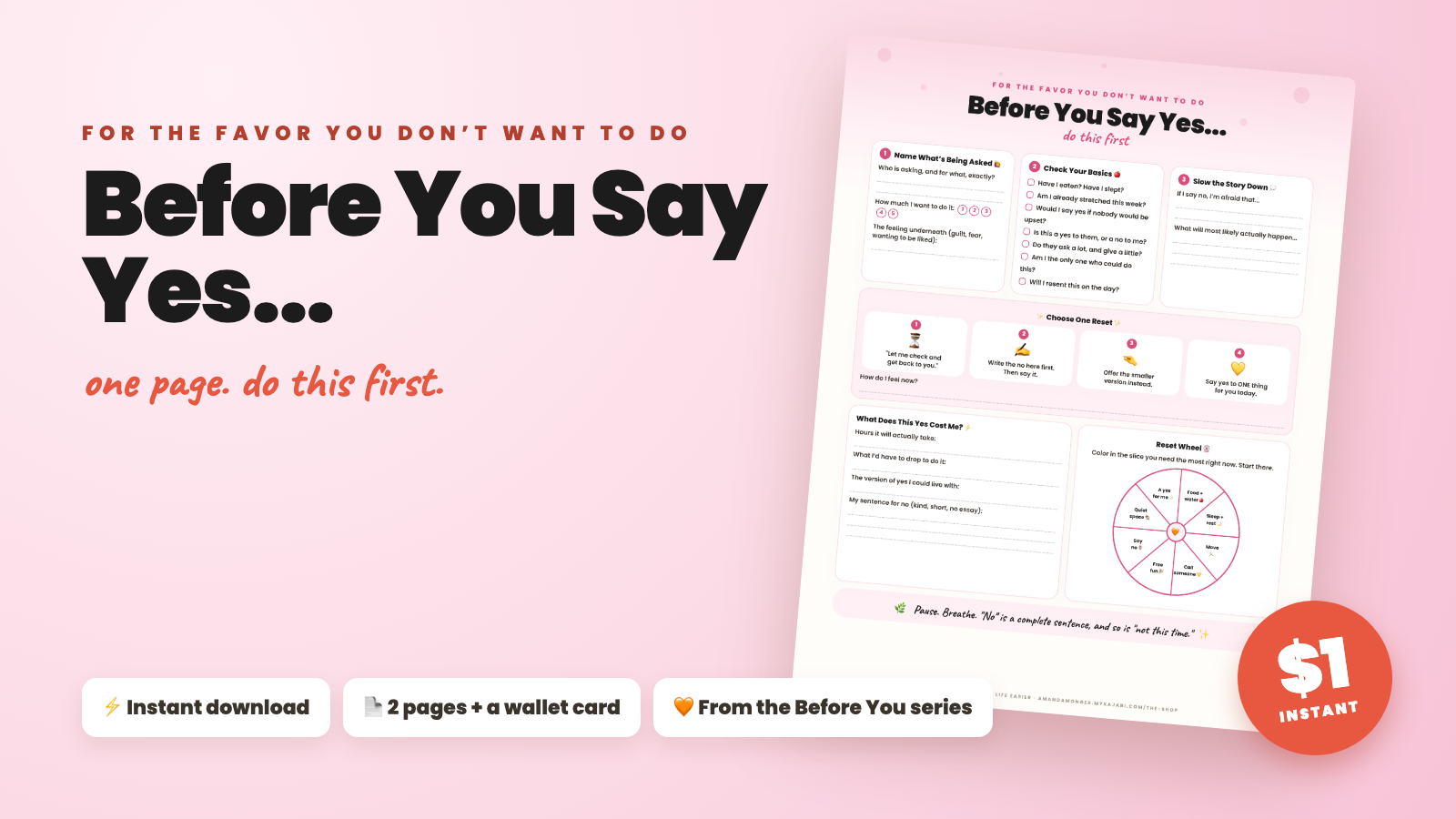 Before You Say Yes printable worksheet