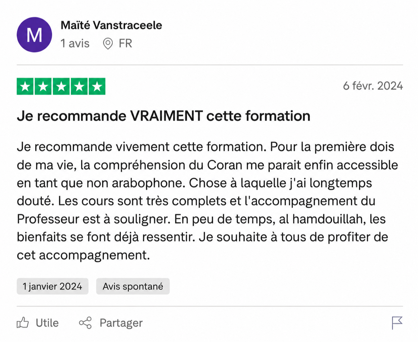 Avis de Maïté sur la formation Vivre le Coran