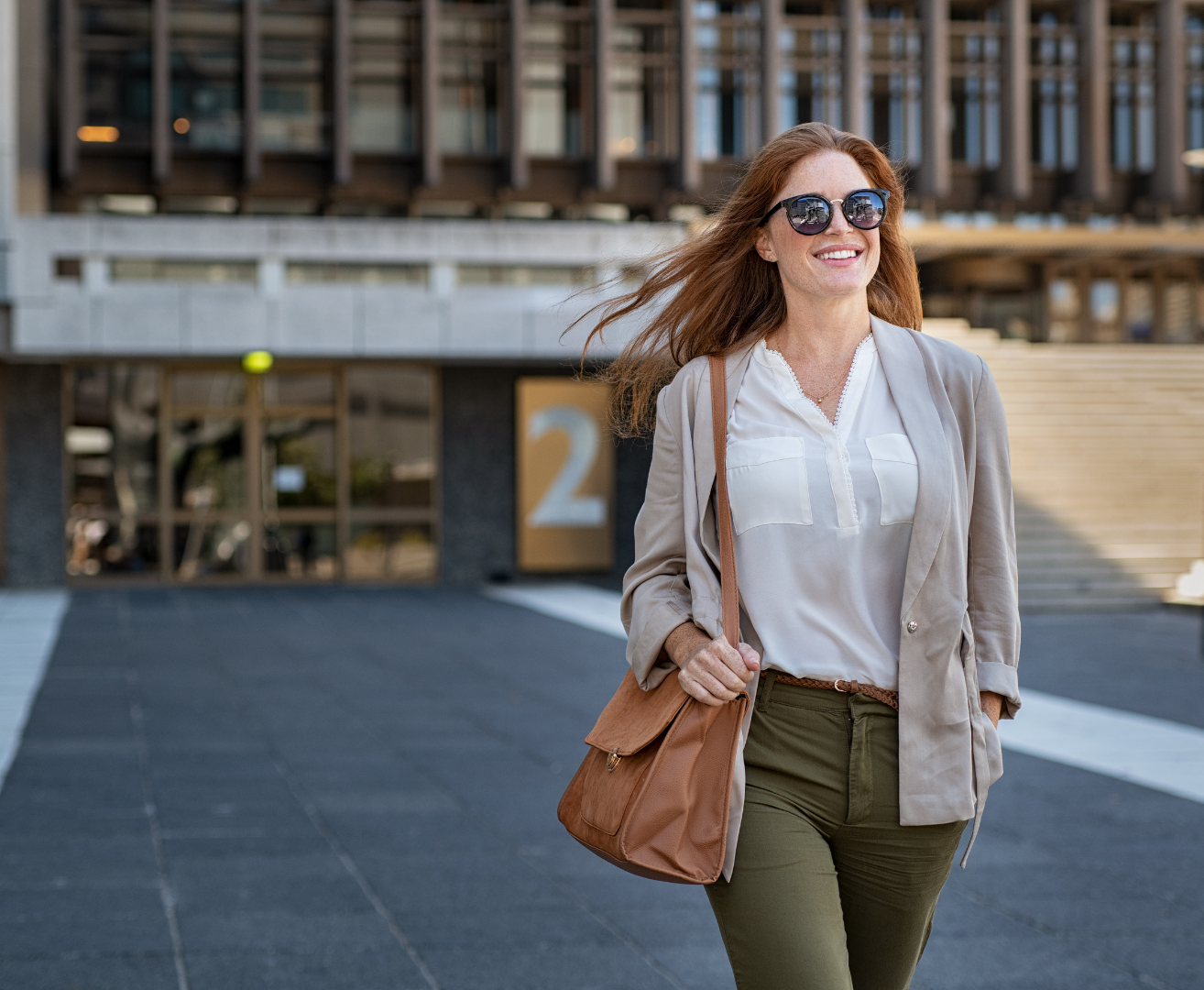 Woman walking outdoors in morning light