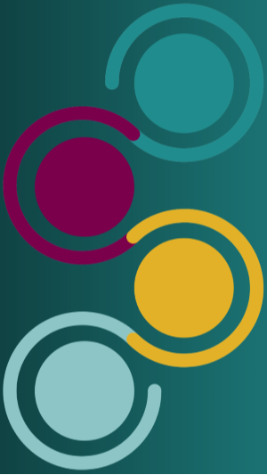 Graphic of flowing circles in different colours on a navy background
