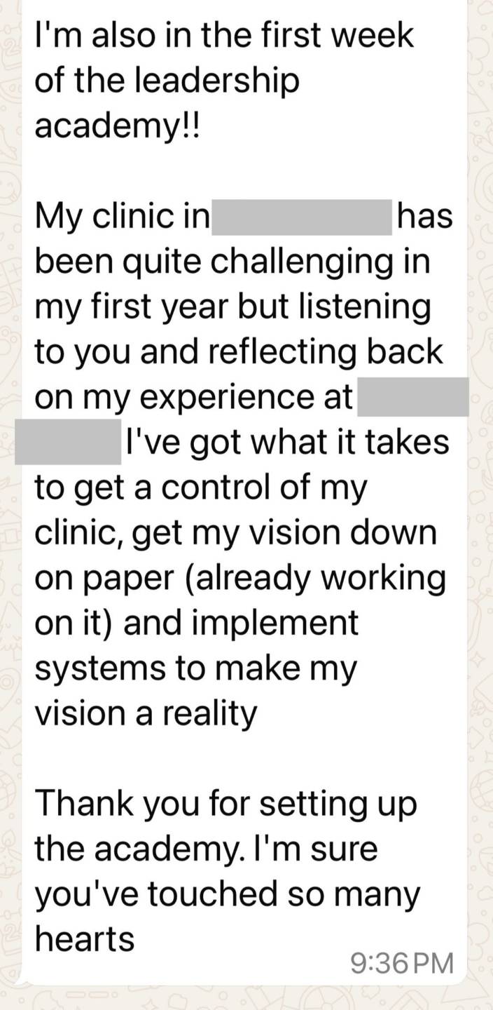 Client message about the Leadership Academy