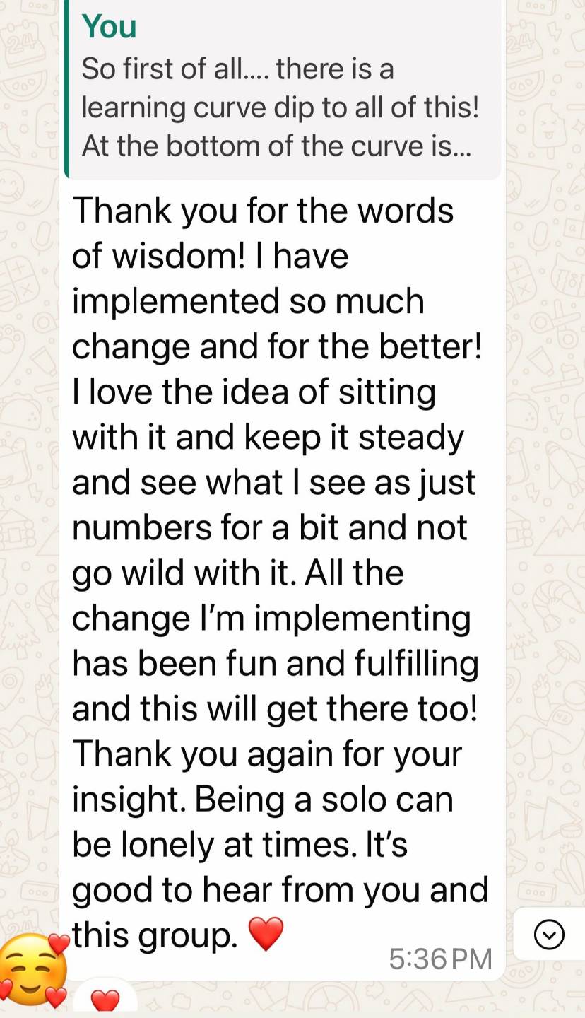 Client message about implementing change and community