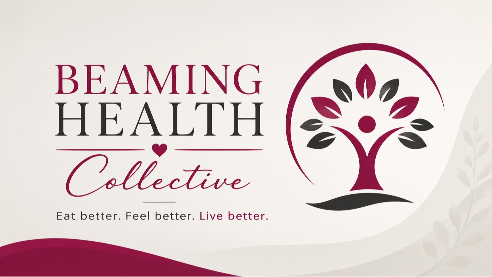 Beaming Health Collective logo with tagline Eat better. Feel better. Live better.