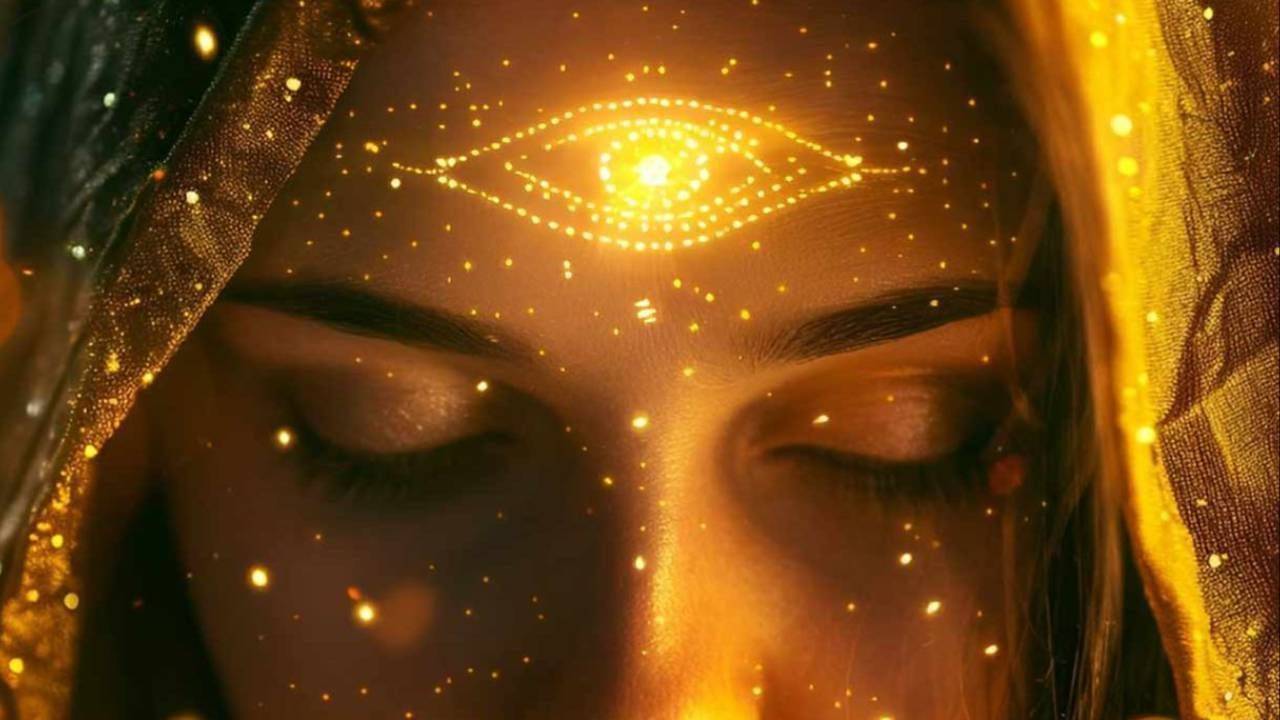 Golden third eye activation artwork