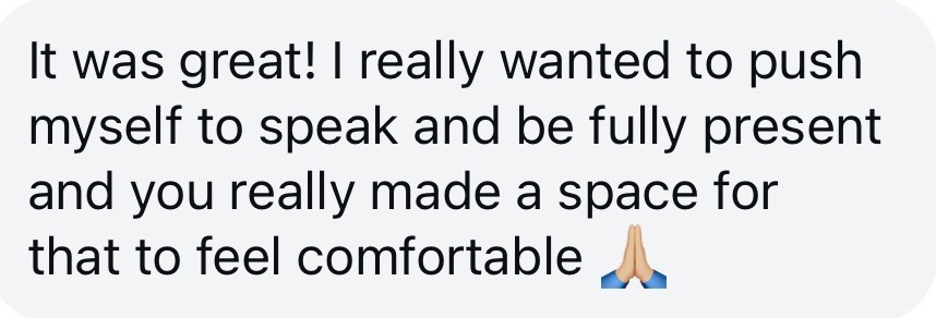 message from a client about feeling connected, grounded and recharged after a call