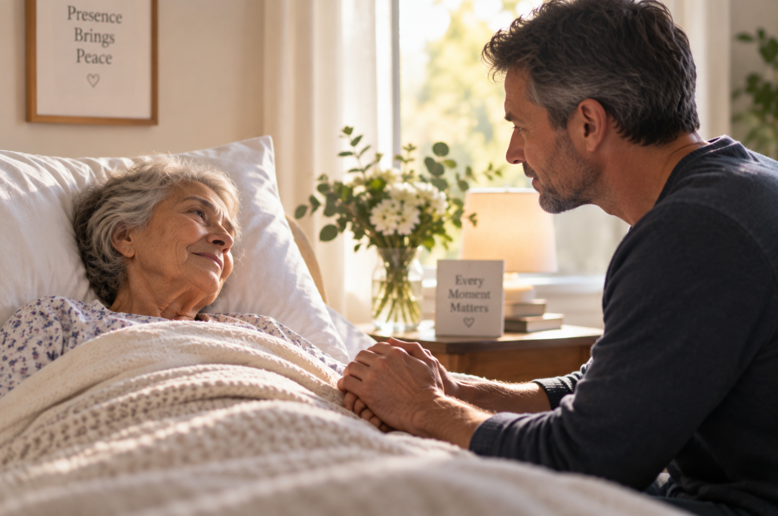 Quiet bedside conversation in hospice care