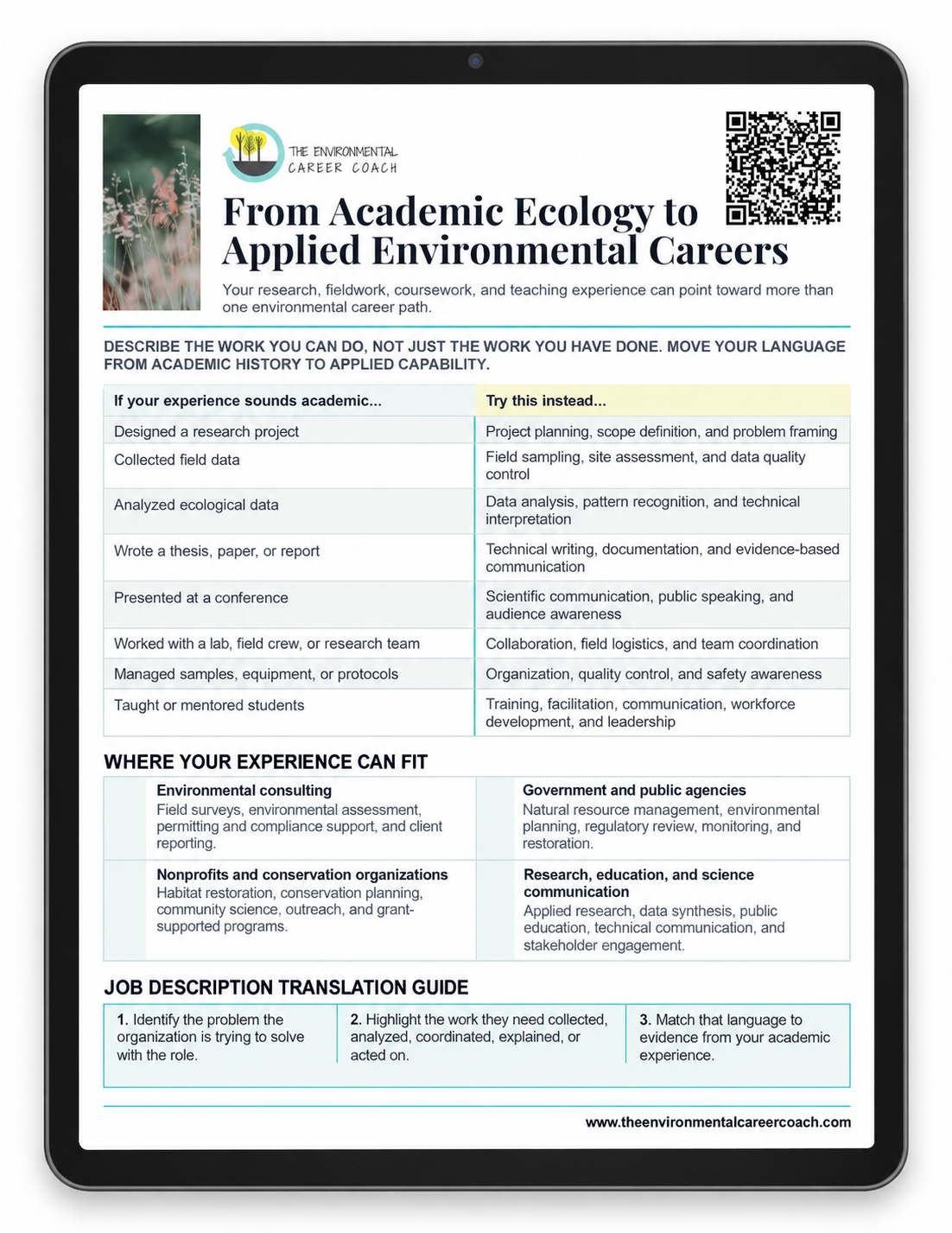 Tablet preview of From Academic Ecology to Applied Environmental Careers