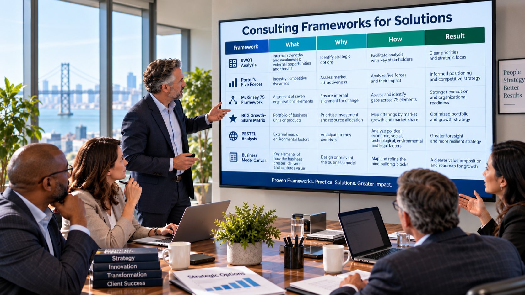 Consultants and advisors use more than 100 consulting frameworks that gain power when used with AI.