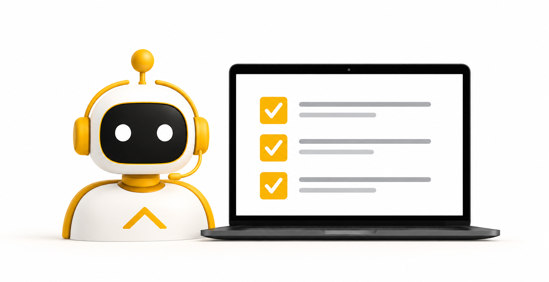 Robot verde con laptop e checklist del Professional Kit MyEstimate
