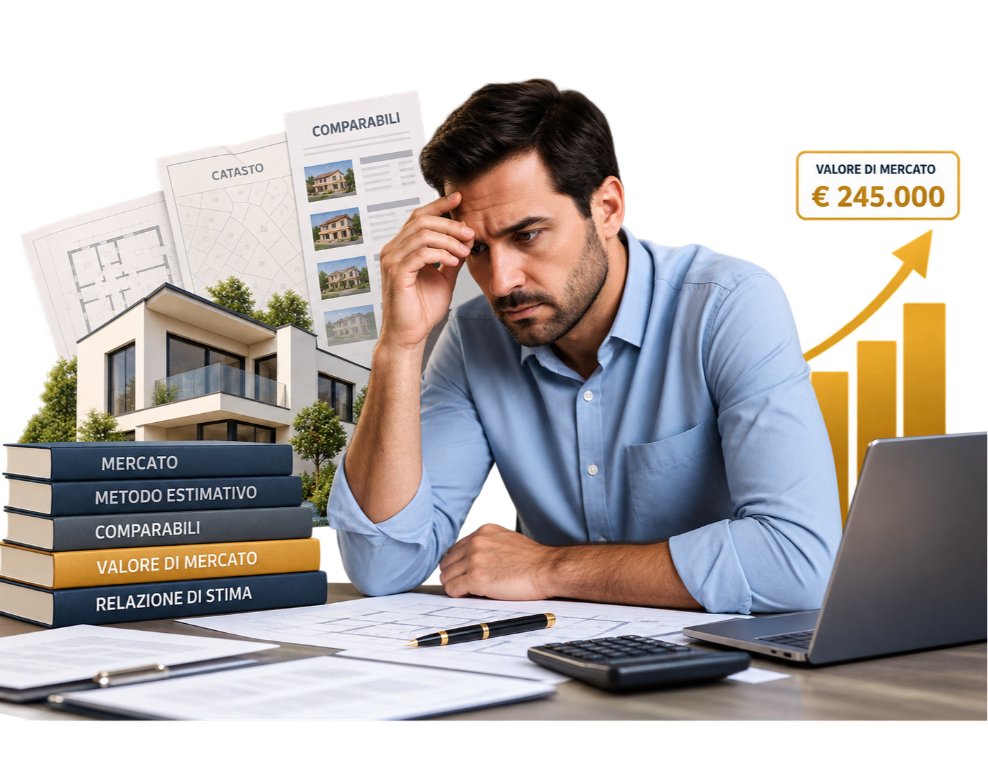 Professionista al lavoro su documenti immobiliari