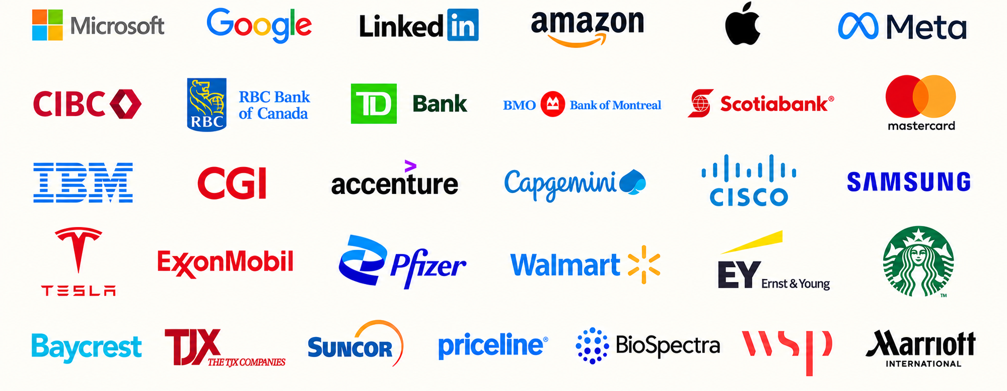 Client results graphic featuring employer logos from major companies.