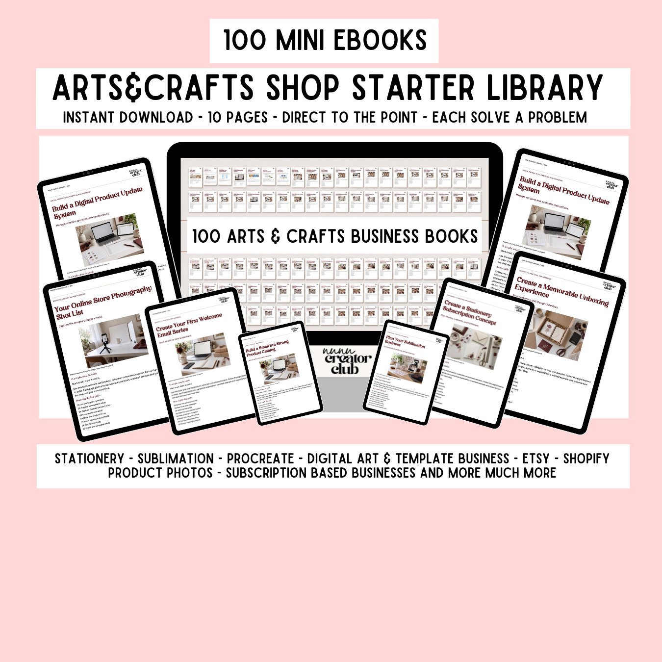 Arts & Crafts Shop Starter Library — 100 mini ebooks by Nunu Creator Club
