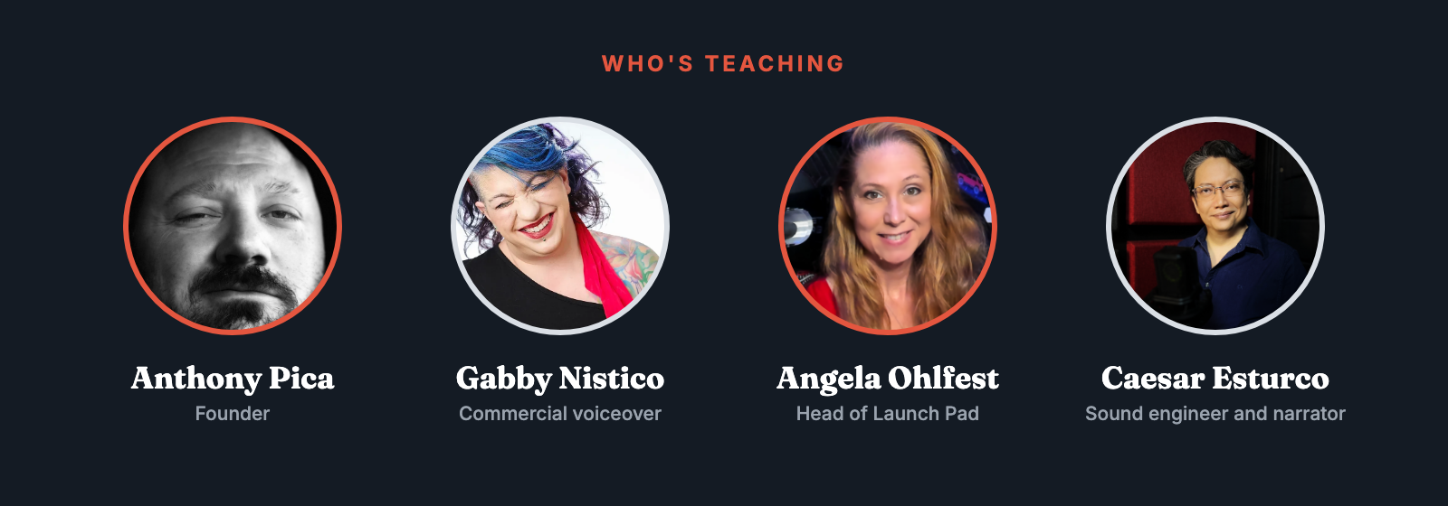 Who's teaching: Anthony Pica, Gabby Nistico, Angela Ohlfest and Caesar Esturco