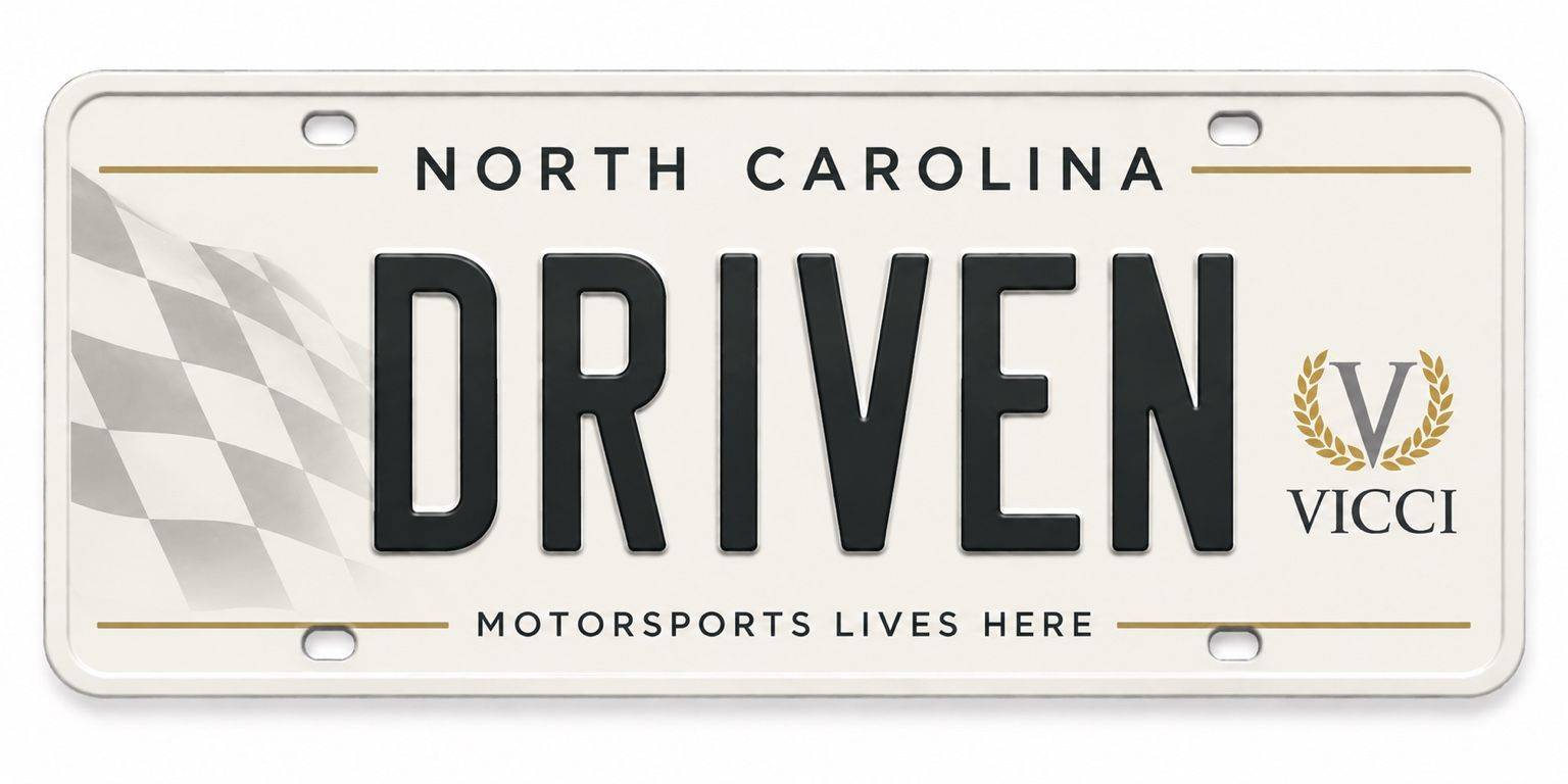 North Carolina Motorsports Lives Here specialty license plate concept