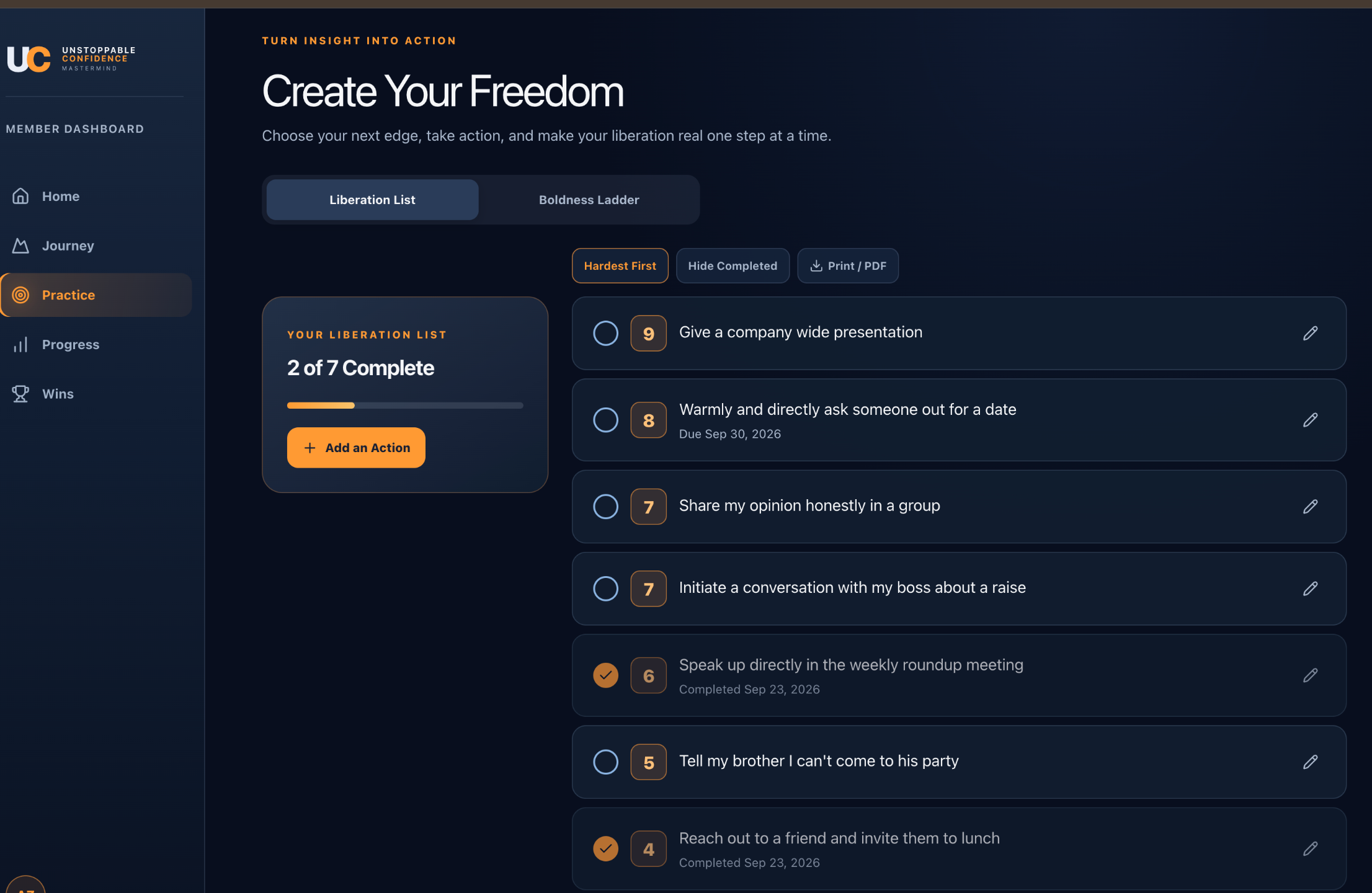 Your Liberation List: 2 of 7 complete