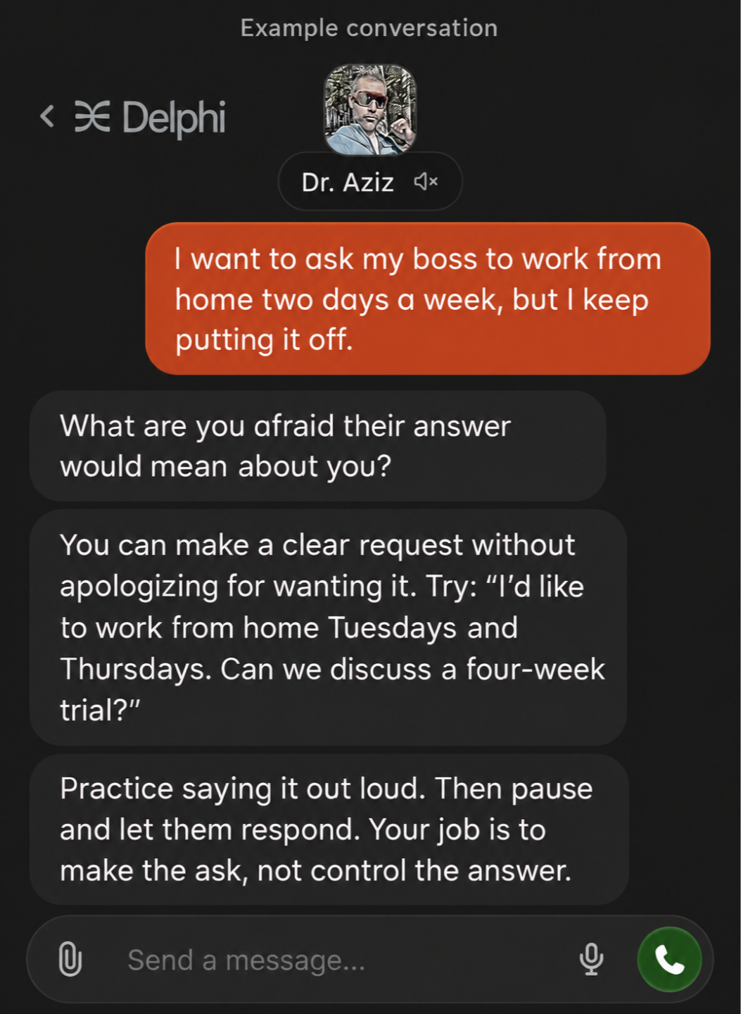 Example Digital Dr. Aziz exchange about asking to work from home