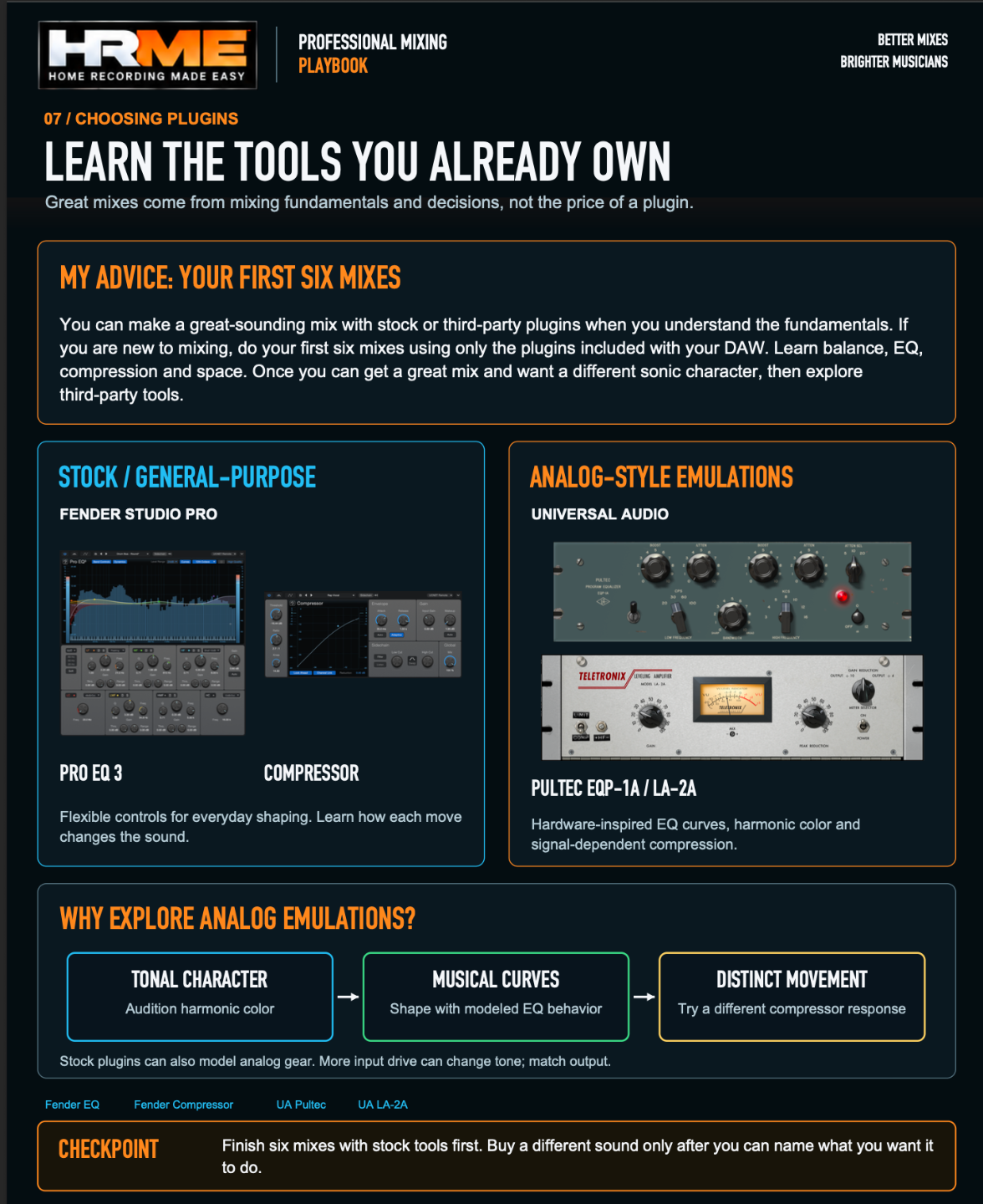 Learn the Tools You Already Own page from the Professional Mixing Playbook 2.