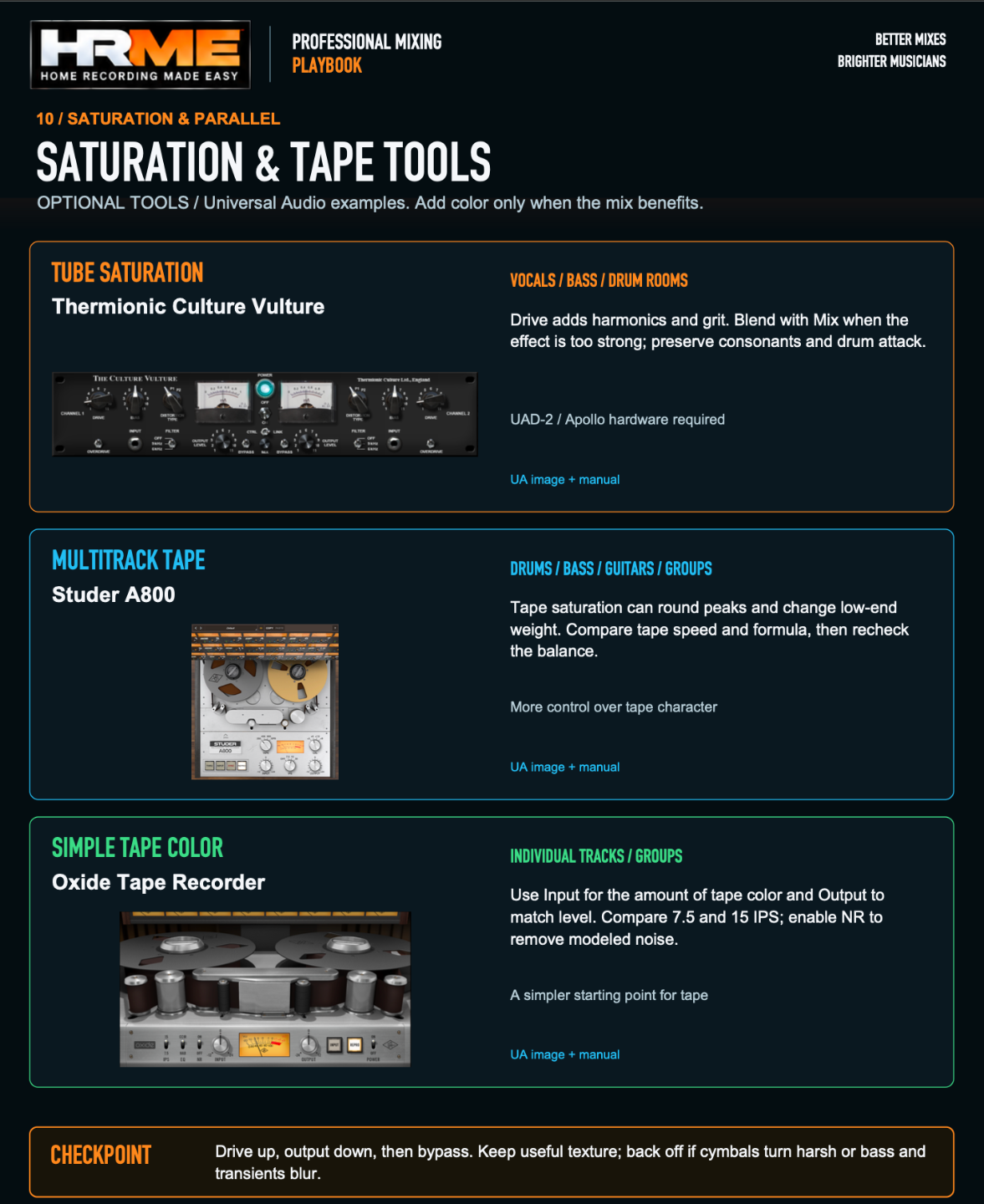 Saturation and harmonic enhancement mixing guide