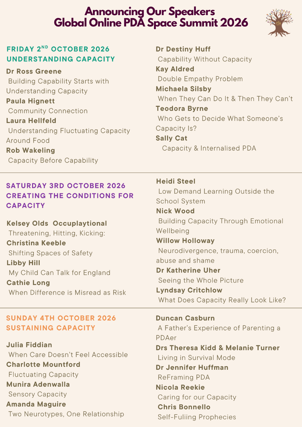 Full 2026 Summit programme showing each speaker, session title and day
