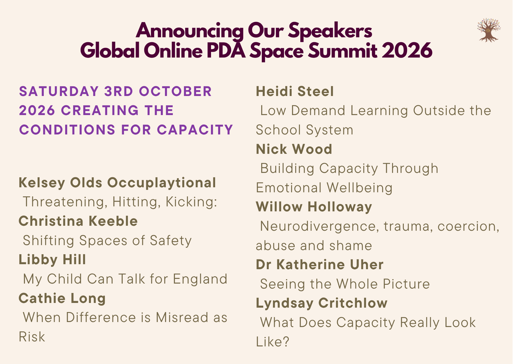 Saturday 3 October 2026 Summit speaker lineup