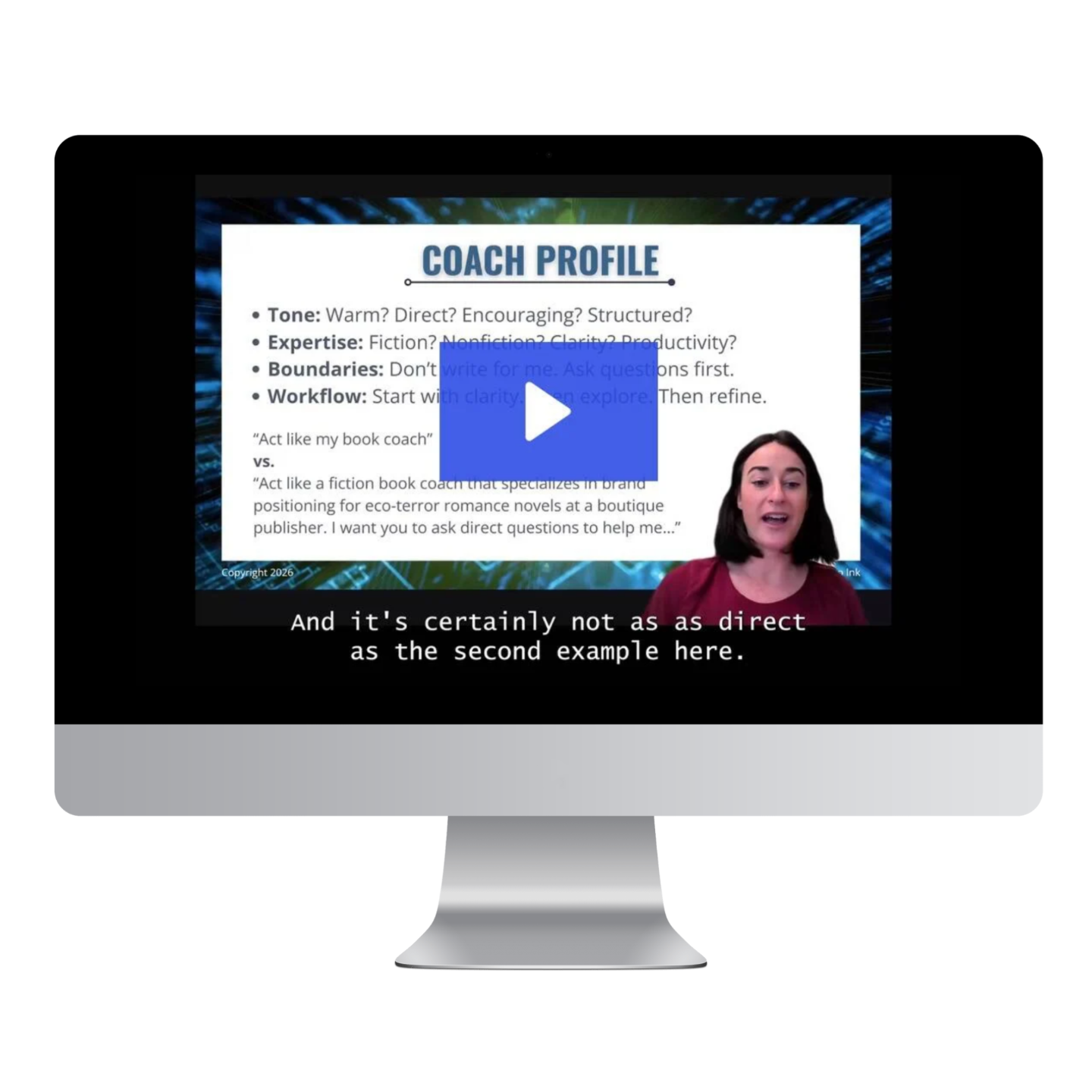 computer with a video play button over a video of the course