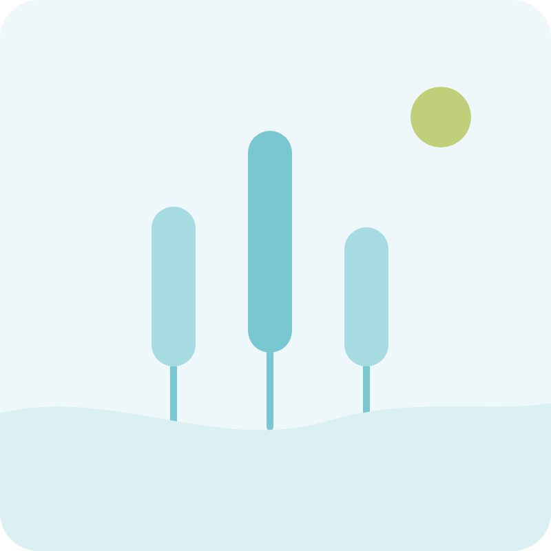 Three reeds of different heights standing in a gentle wave