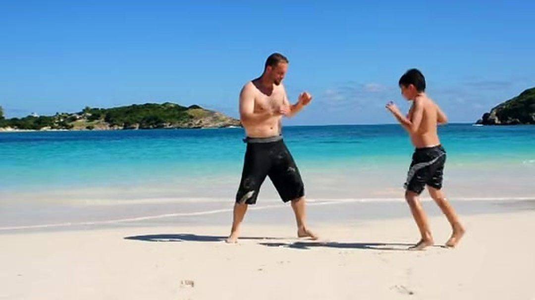 Master Shlomi Katz training with his son Omer, Antigua 2009.