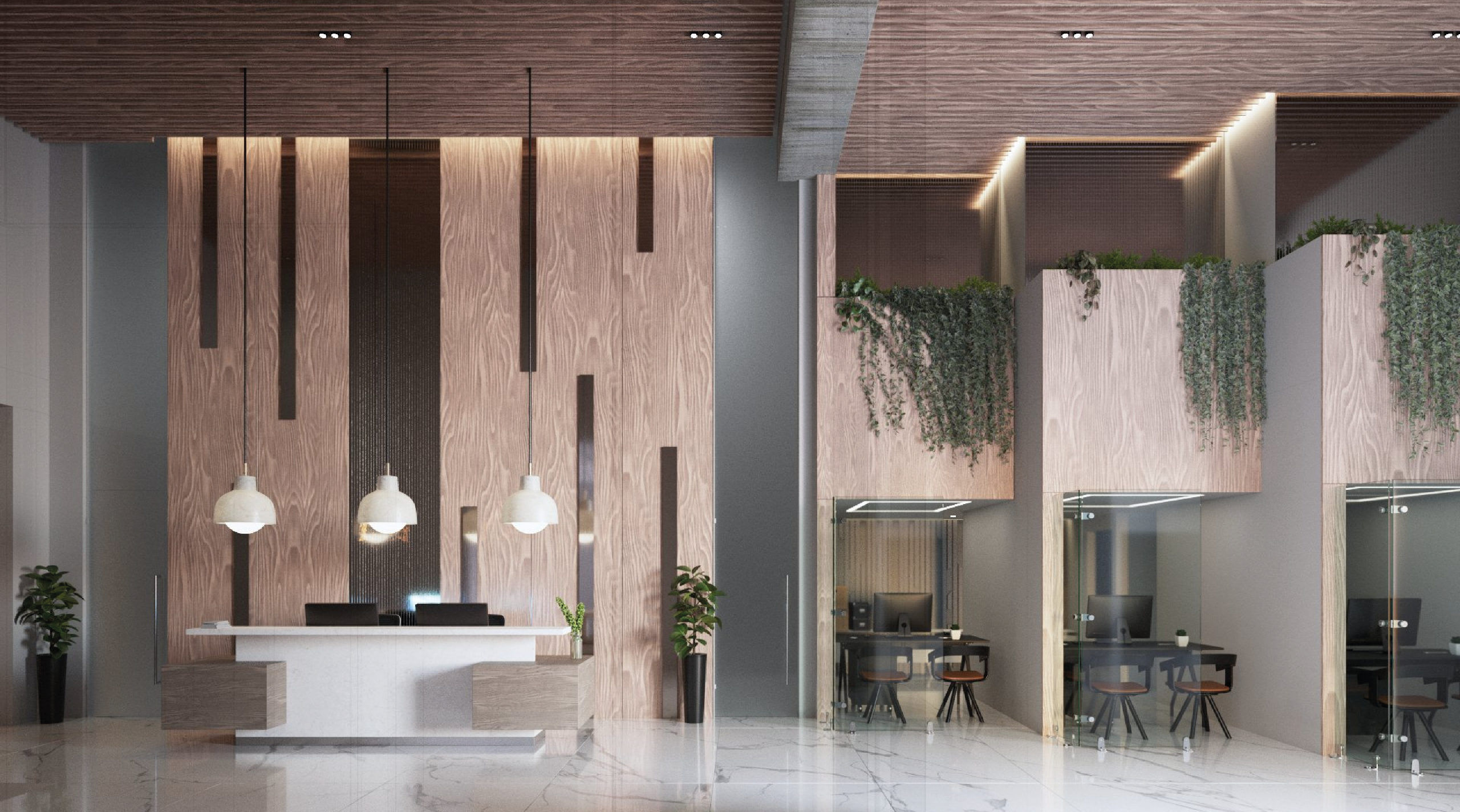 Área de recepción con cubículos