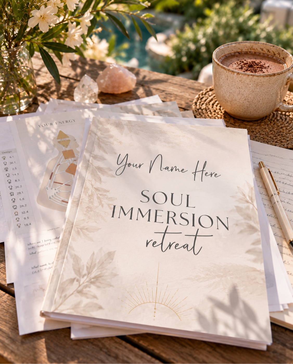 Personal Soul Immersion pages with a Human Design chart and handwritten notes