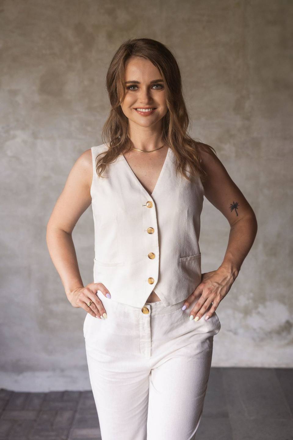 Aleks Jagiello in a cream waistcoat