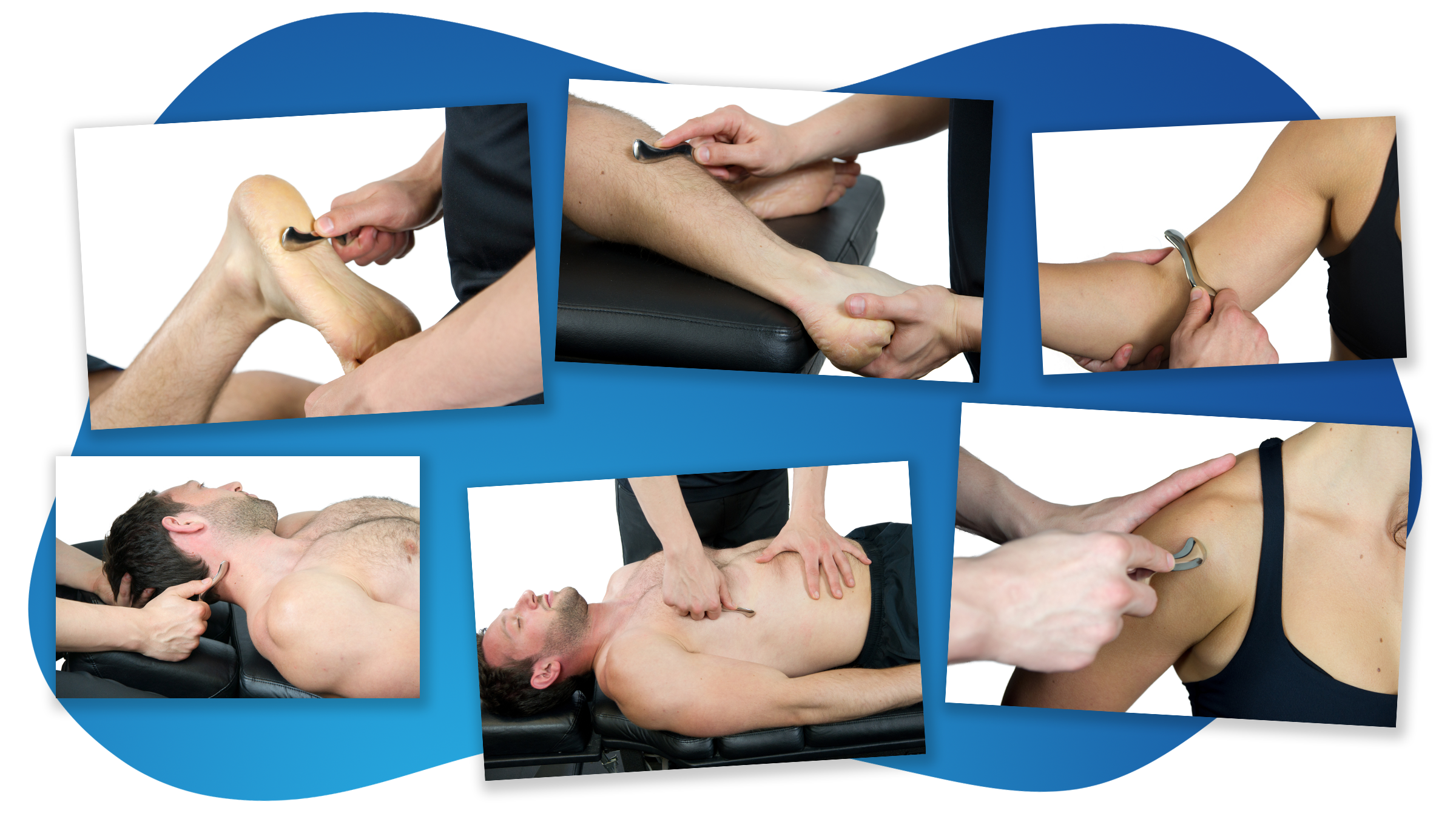 montage of the IAT Edge IASTM tool being used on curve structures.