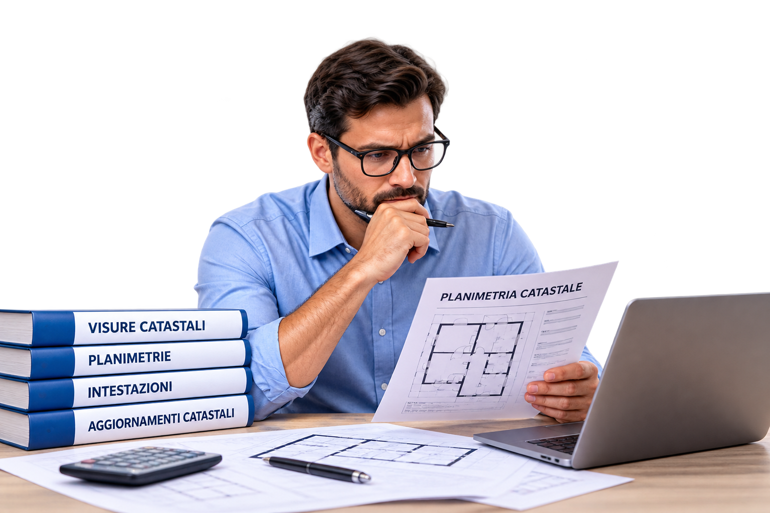 Professionista al lavoro su documenti immobiliari