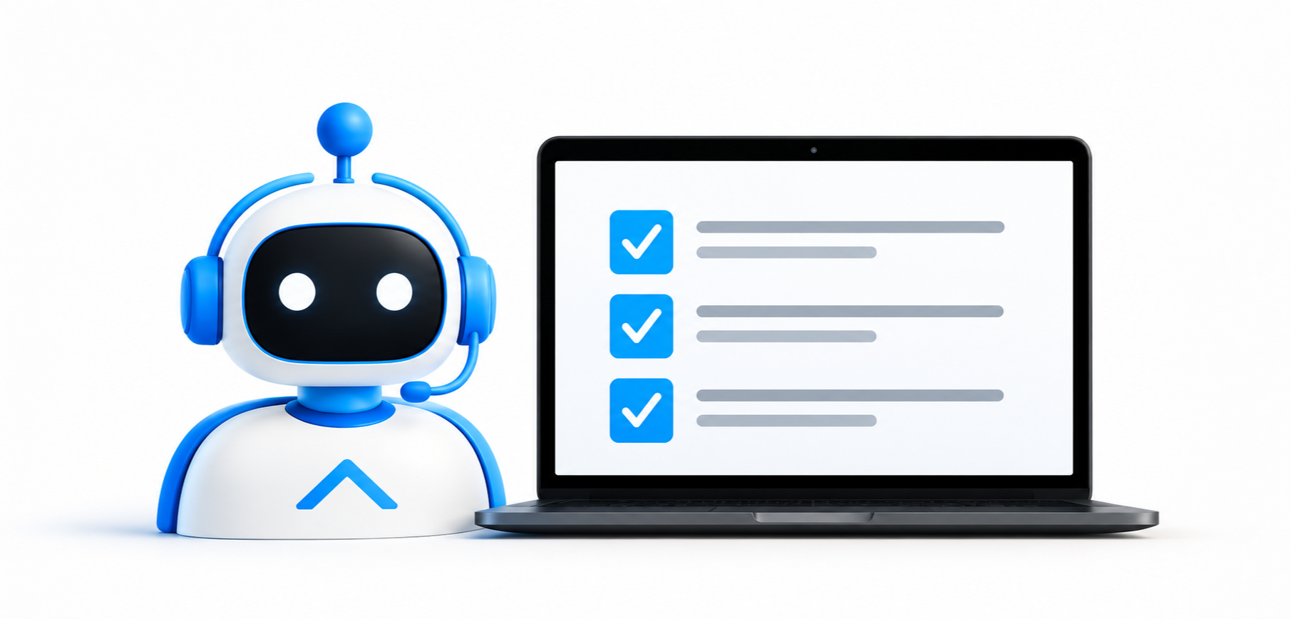Robot verde con laptop e checklist del Professional Kit MyEstimate