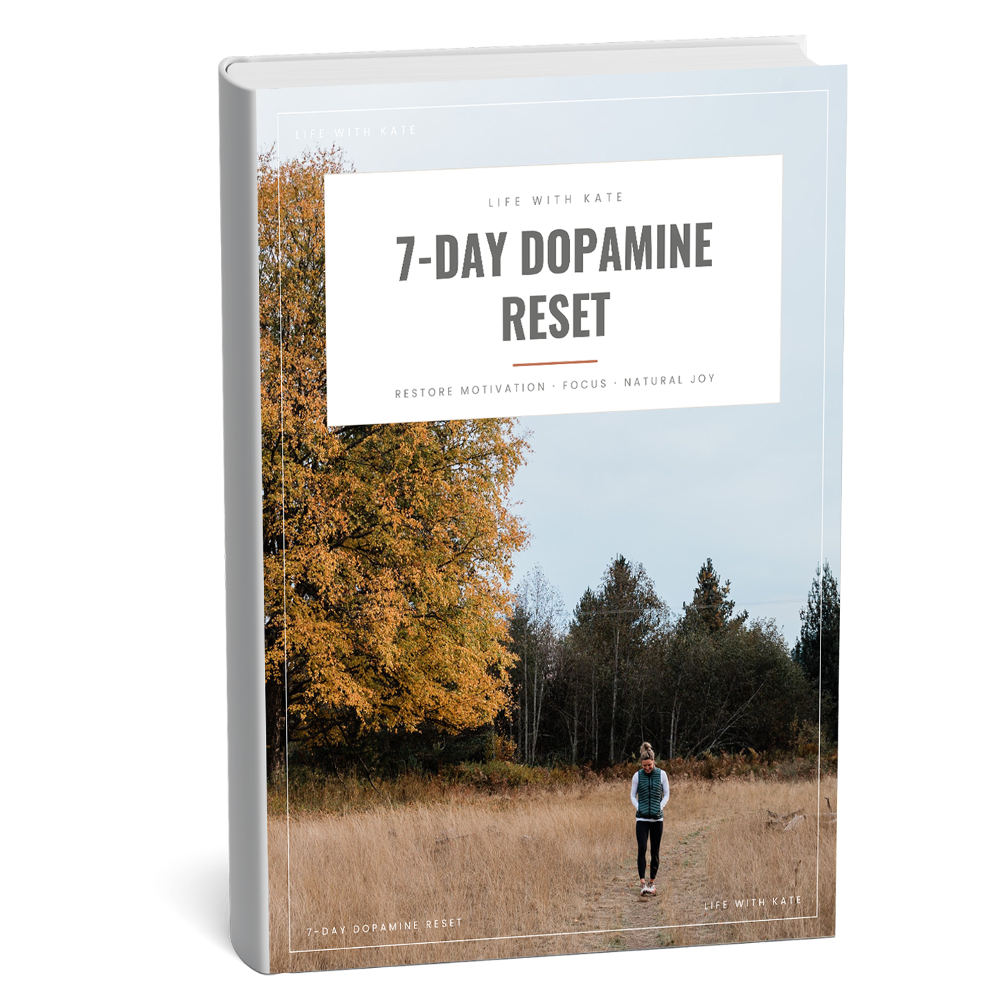 Processing Emotions guidebook cover mockup with Kate portrait in outdoor setting
