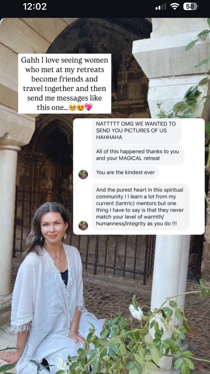 Original message from women who met on Natalia’s retreat and later travelled together: All of this happened thanks to you and your MAGICAL retreat