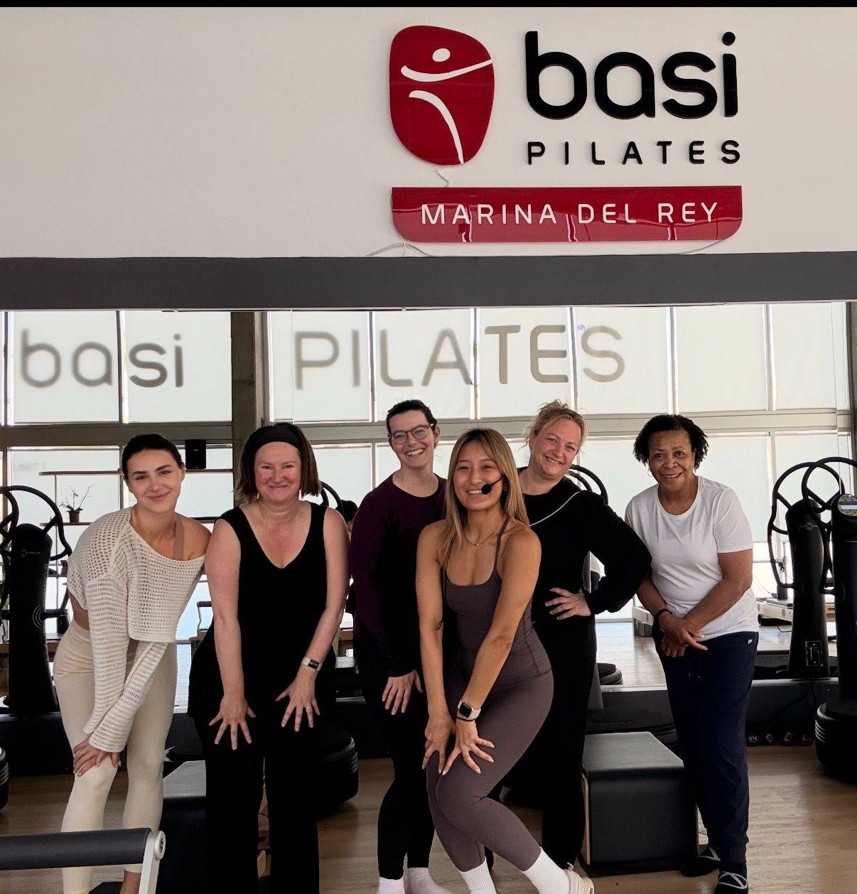 Jenna with her Pilates class at BASI Pilates Marina del Rey