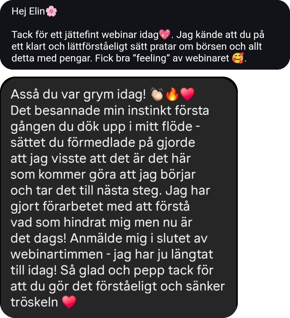 Skärmdumpar av meddelanden efter webinaret