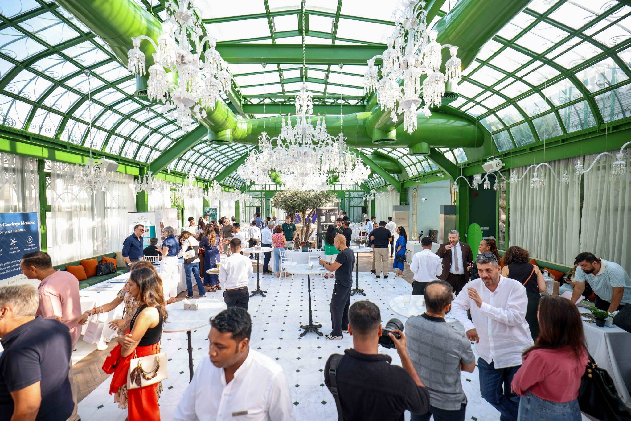 Guests connecting at a longevity gathering
