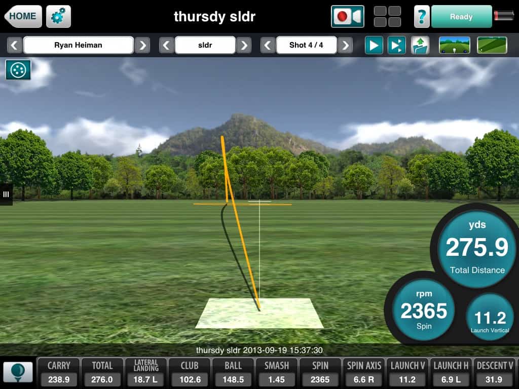 Example screen showing shot data and ball flight.