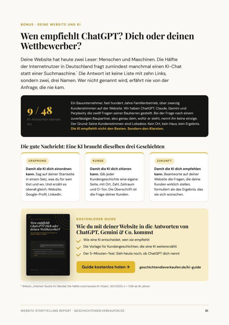 Report-Seite: Bonus, deine Website und KI