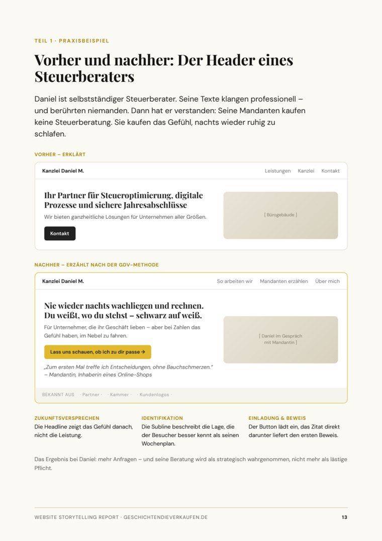 Report-Seite: Vorher und nachher, der Header eines Steuerberaters
